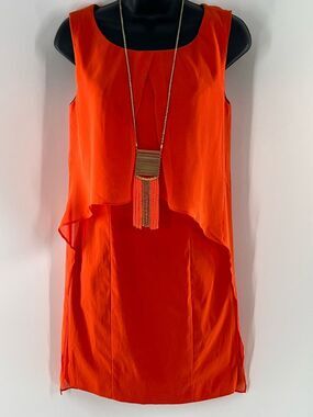 Vero Moda Orange Layered High-Low Chiffon Overlay Mini Dress w/Necklace-Size XS